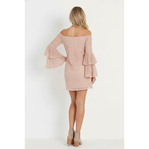 Jen’s Pirate Booty Pink French Lace Bell Sleeve Off Shoulder Mini Dress | Boho S - Picture 9 of 16